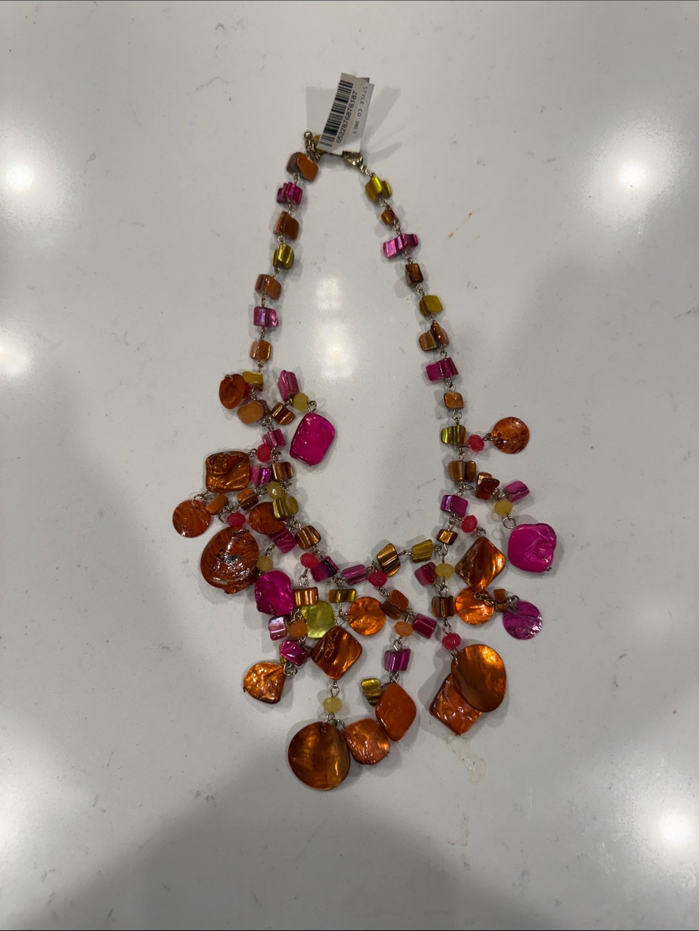 Macy's Pink and Orange Strand Bead Statement Necklace